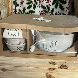 Rae Dunn Taco Holder,Dip Bowls& Tortilla Warmer Set